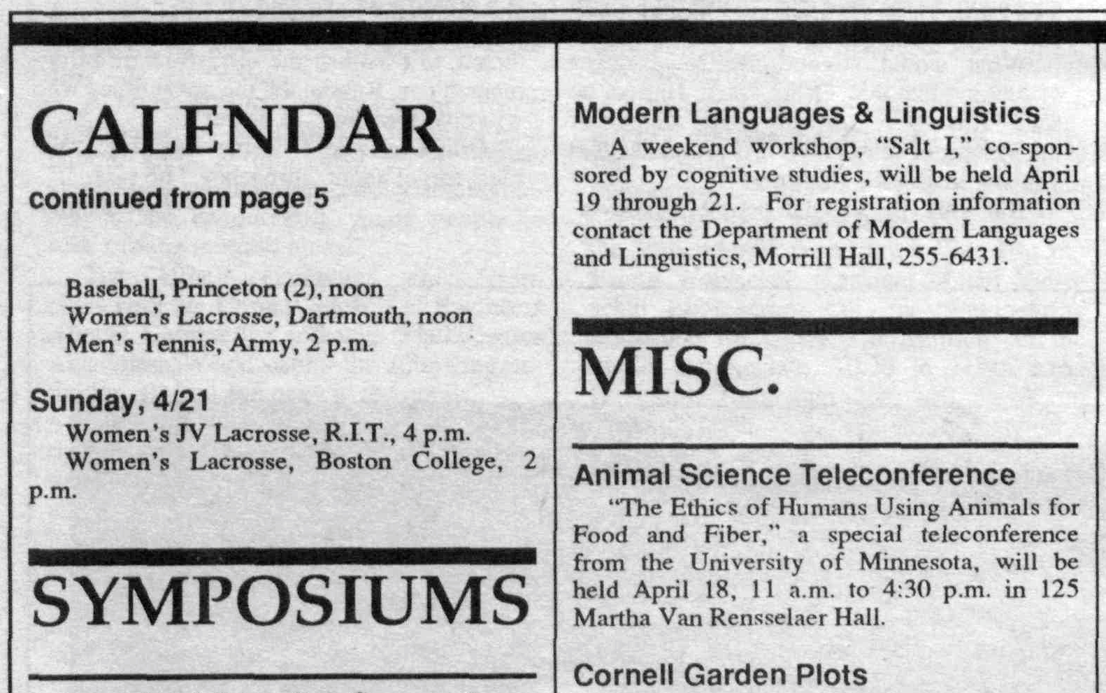 SALT1 announcement in the April 18, 1991 Cornell Chronicle
